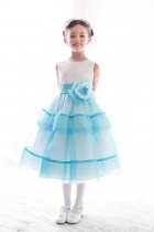 Turquoise Organza Double Layered Flower Girl Dress